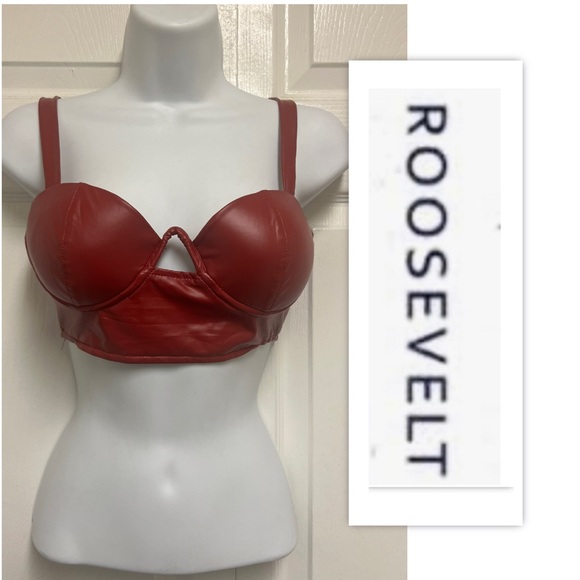 Roosevelt Maroon PU Leather Wired Bralette Top - Picture 1 of 8